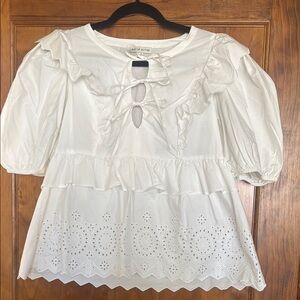 Moon river (Tuckernuck) White Ruffled Blouse with Eyelet Details